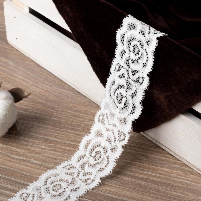Кружево эластичное, ширина 35мм, 10±1м, цвет белый