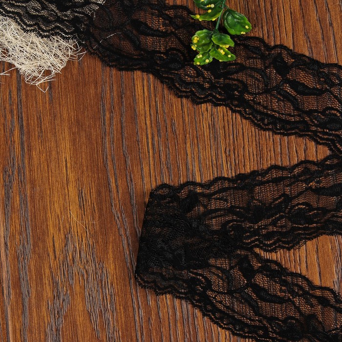 Кружево эластичное, ширина 55мм, 10±1м, цвет чёрный