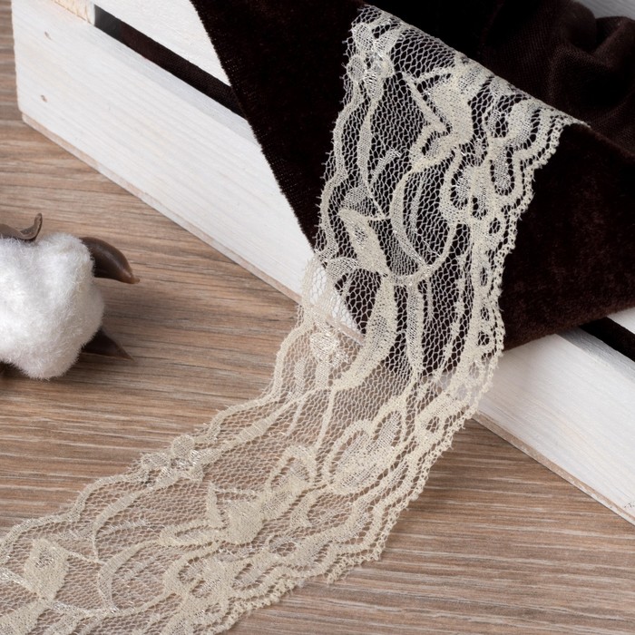 Кружево эластичное, ширина 55мм, 10±1м, цвет молочный