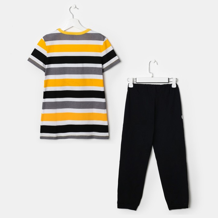Комплект для девочки (футболка, бриджи), рост 146 см (38), рост цвет чёрный/жёлтый/белый