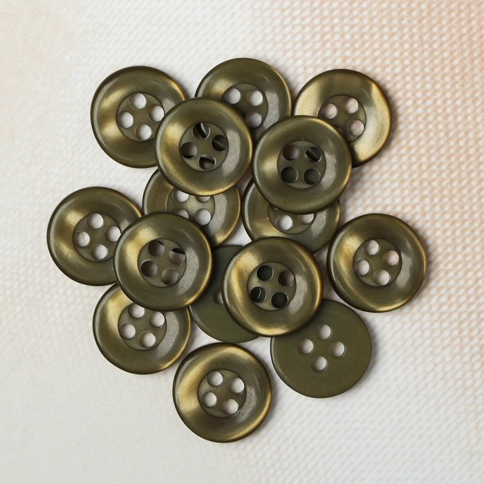 Пуговица, 4 прокола, 11мм, цвет хаки