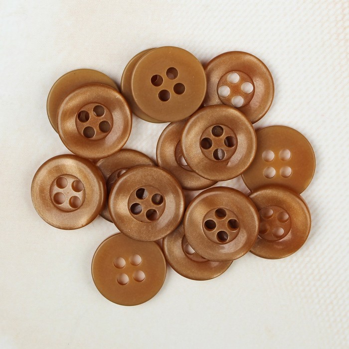 Пуговица, 4 прокола, 11мм, цвет тёмно-бежевый