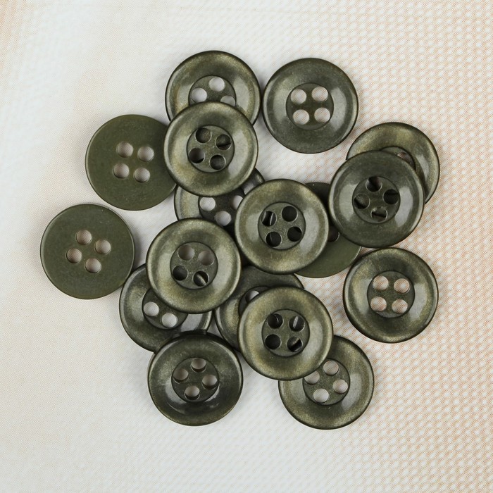 Пуговица, 4 прокола, 11мм, цвет хаки