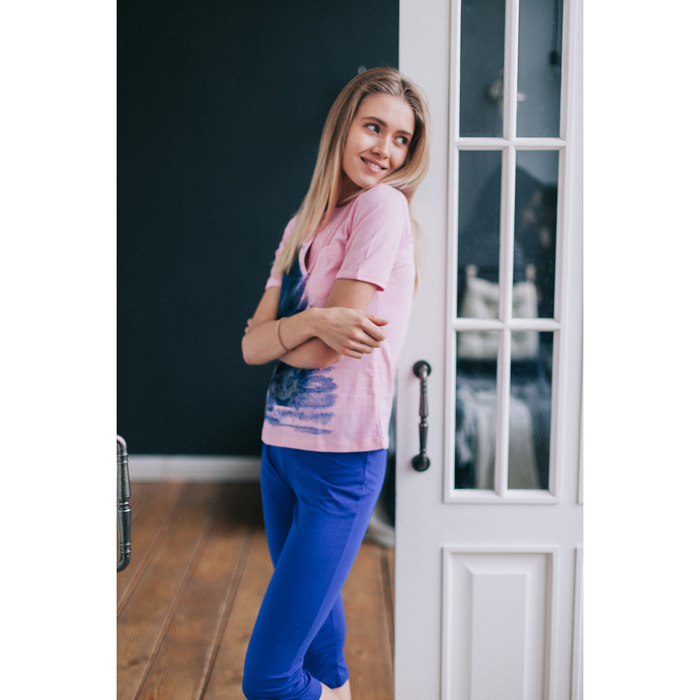 Комплект женский (футболка, бриджи) М-170/1-09 роза, василек, р-р 46