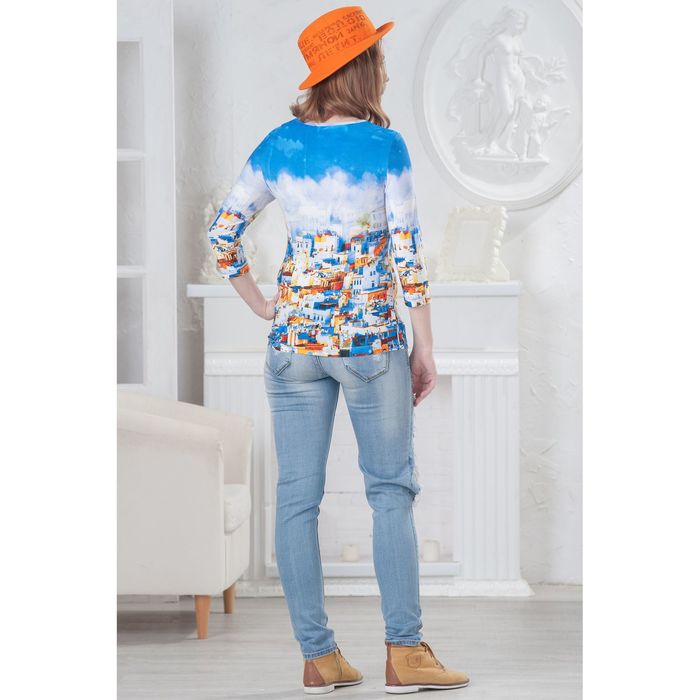 Блуза женская, размер 46, рост 164 см, цвет синий/оранж/белый 4565