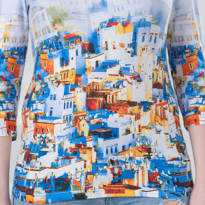 Блуза женская, размер 44, рост 164 см, цвет синий/оранж/белый 4565