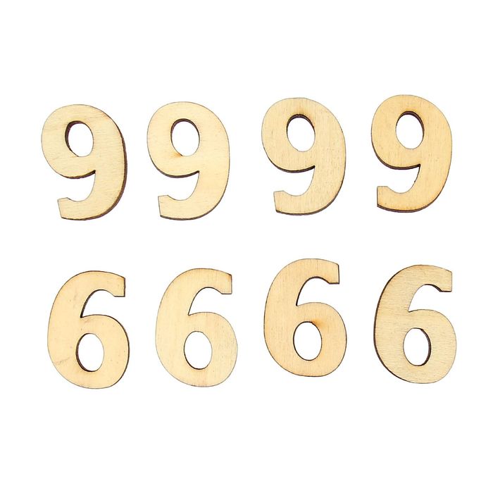 Декор для творчества дерево набор "Цифры. Шестёрка и девятка" (набор 8 шт) 3,4х2,3 см, 11х8 см 126