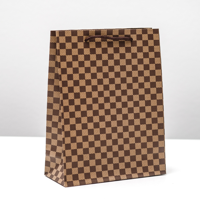 Пакет крафт "Клетка", 19 х 24 х 8 см