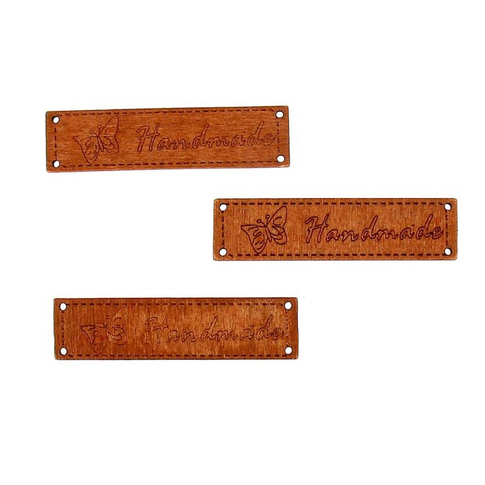 Декор для творчества дерево "Ручная работа Бабочка" 6,5х1,5 см (набор 3 шт.), 11х8 см