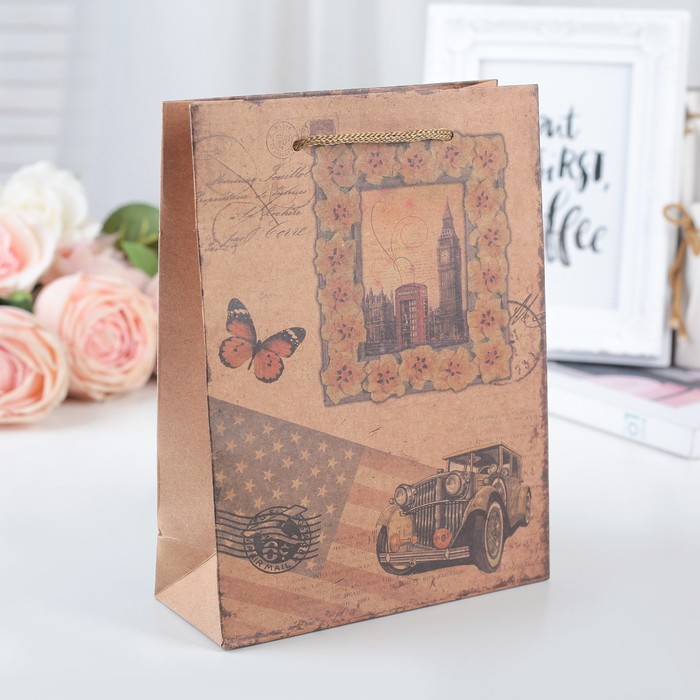 Пакет крафт "Лондон", 15 х 20 х 6 см