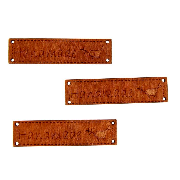 Декор для творчества дерево "Ручная работа Птичка" 6,5х1,5 см (набор 3 шт.), 11х8 см