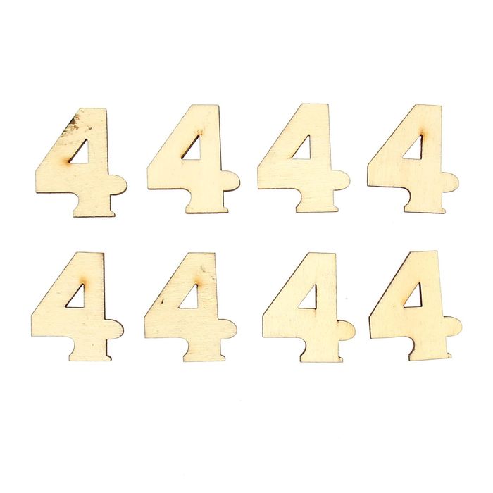Декор для творчества дерево набор "Цифры. Четвёрка" 3,4х2,3 см, (набор 8 шт) 11х8 см