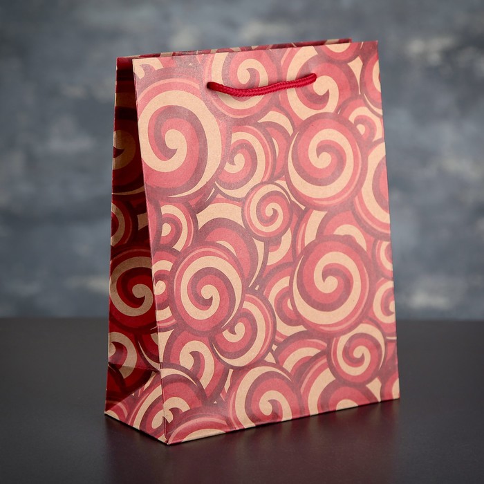 Пакет крафт "Завитки", 19 х 24 х 8 см