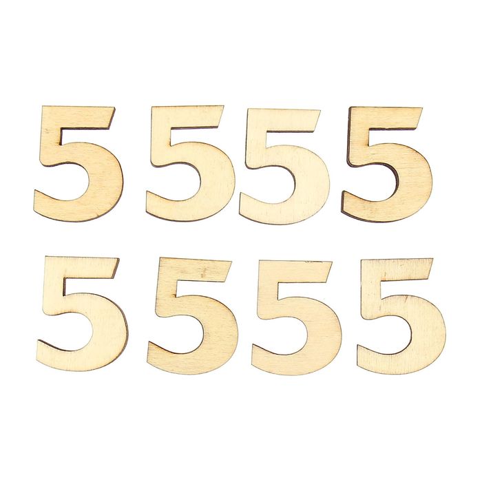 Декор для творчества дерево набор "Цифры. Пятёрка" 3,4х2,3 см, (набор 8 шт) 11х8 см