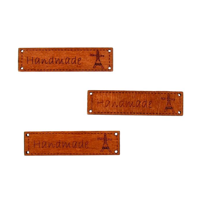 Декор для творчества дерево "Ручная работа Париж" 6,5х1,5 см (набор 3 шт.), 11х8 см