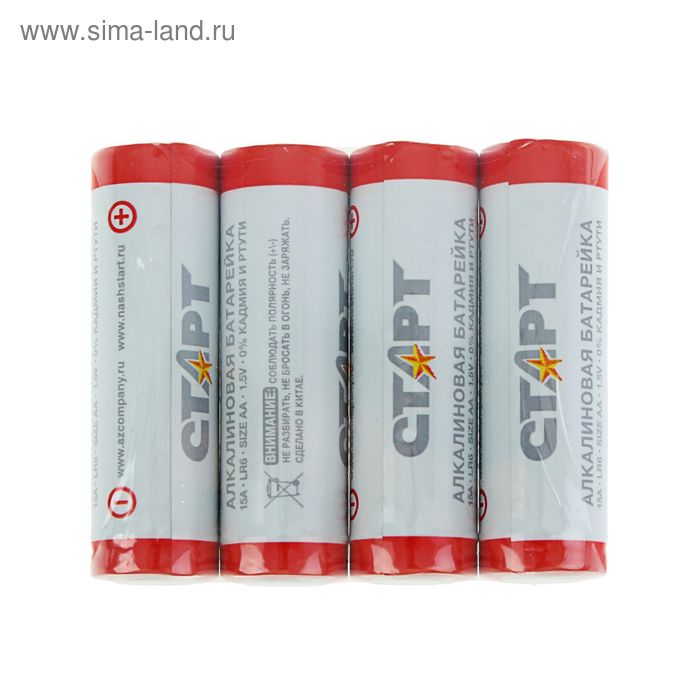 Батарейка алкалиновая Старт, AA, LR6-4S, 1.5В, спайка, 4 шт.