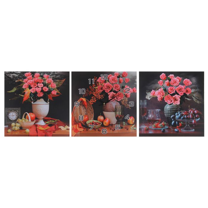 Настенные часы-картина 3 в 1 "Цветы в вазах", 30 × 30 см