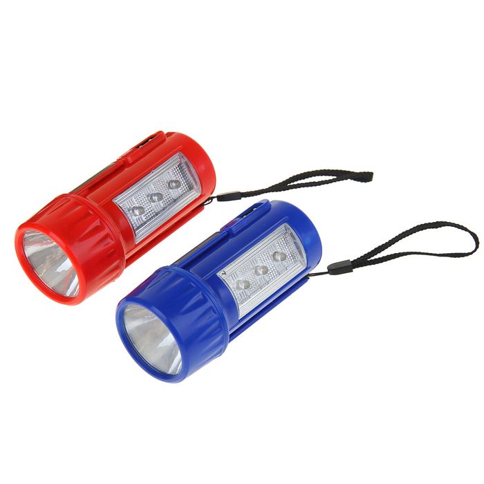 Фонарик 220 В аккумуляторный, 3+1 диода, подставка 2 света, зарядка от сети, микс, 11 см