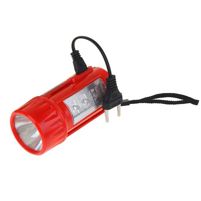 Фонарик 220 В аккумуляторный, 3+1 диода, подставка 2 света, зарядка от сети, микс, 11 см