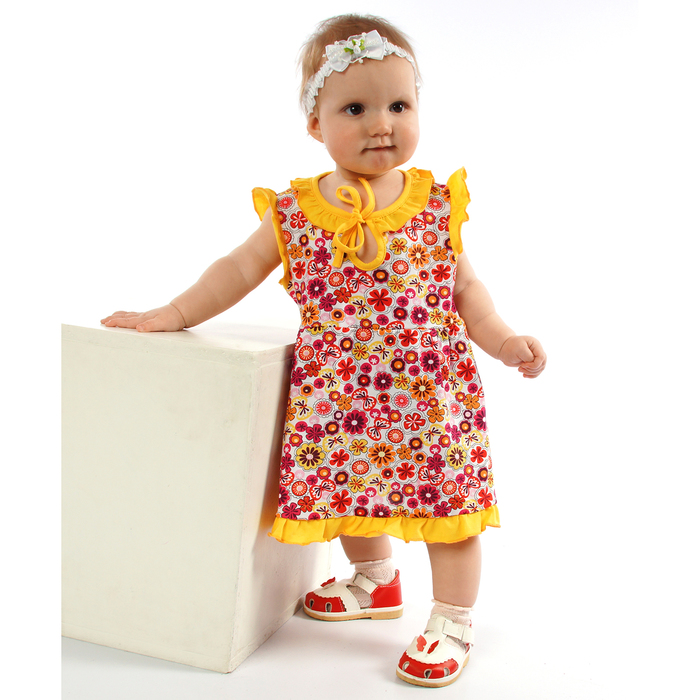 Платье "Цветочная полянка", рост 86 см (52), цветы на белом/желтый ДПК461001н