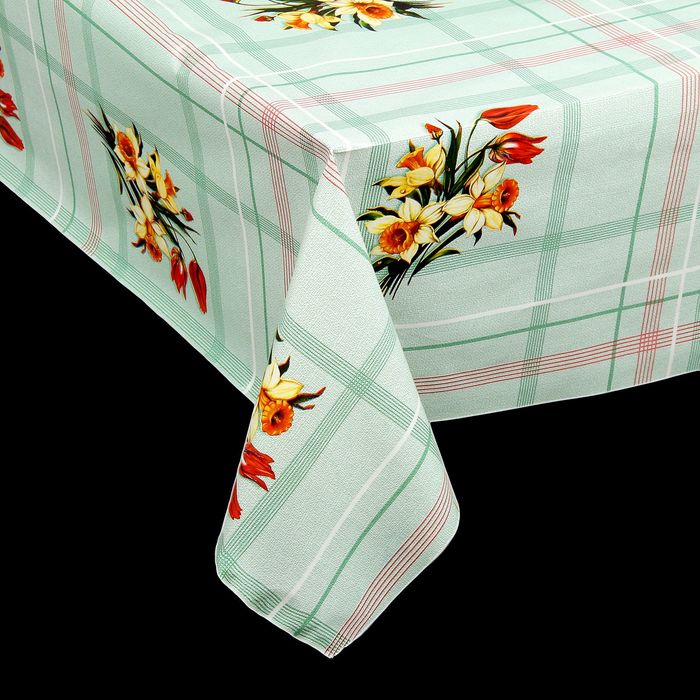 Клеенка столовая с ПВХ покрытием, на нетканой основе, ширина 128 см "Нарцисс", рулон 25 м, цвет зеленый