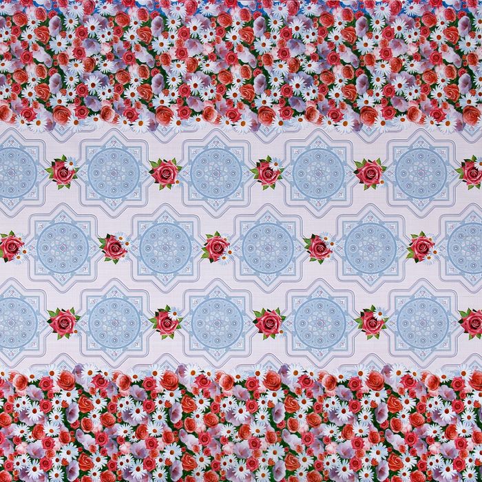 Клеенка столовая с пвх покрытием на нетканой основе "Декомир. Кайма с розами", рулон 20 м, цвет голубой