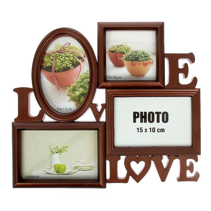 Фоторамка на 4 фото 10х15 см, 10х10 см "Любовь, любовь" бронза