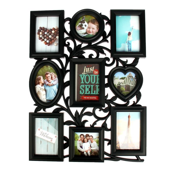 Фоторамка на 9 фото 10х10, 10х15 см "Семейная ветвь" чёрная