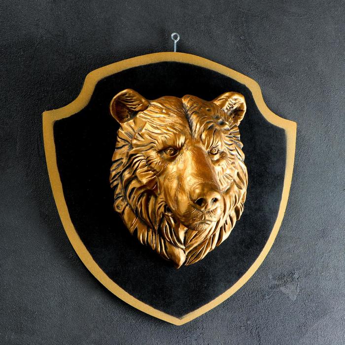 фото Панно "голова медведя" бронза, щит черный 40см хорошие сувениры
