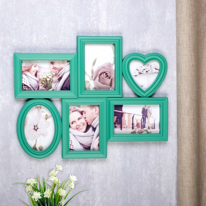 Фоторамка на 6 фото 10х15 см, 10х10 см "Светлые воспоминания" мятная