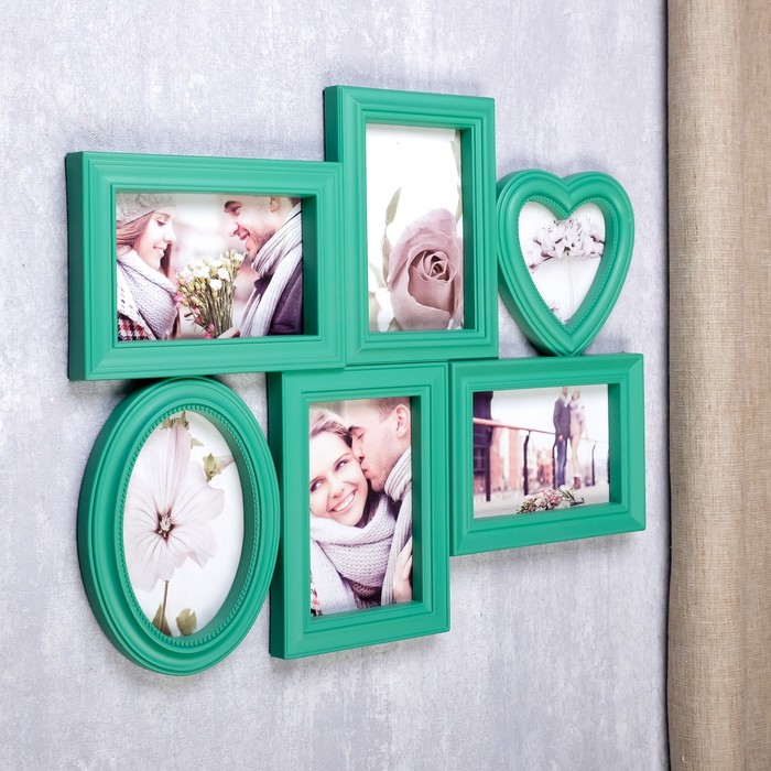 Фоторамка на 6 фото 10х15 см, 10х10 см "Светлые воспоминания" мятная