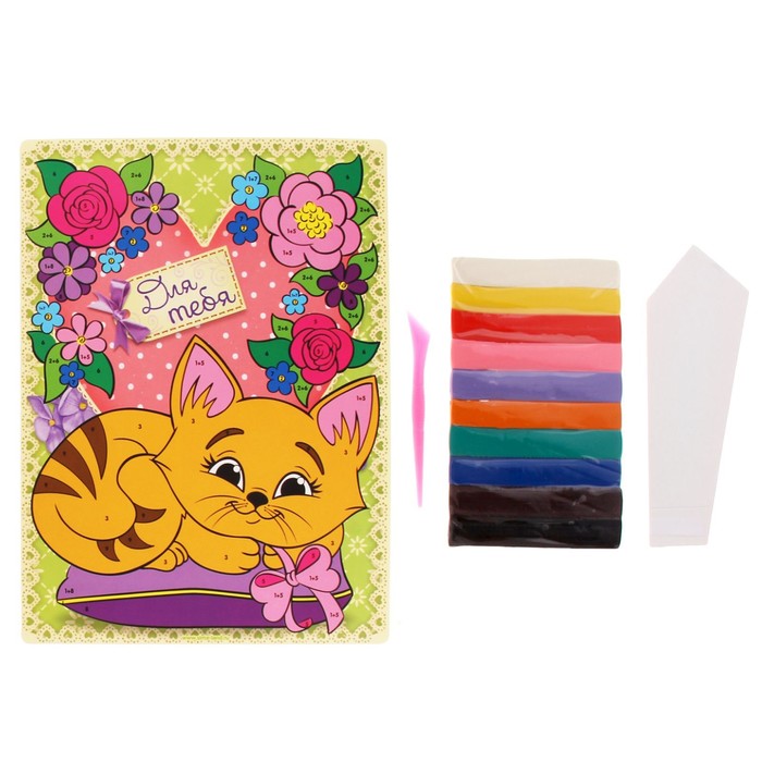 Живопись пластилином "Кот"+ пластилин 10 цветов по 10 гр