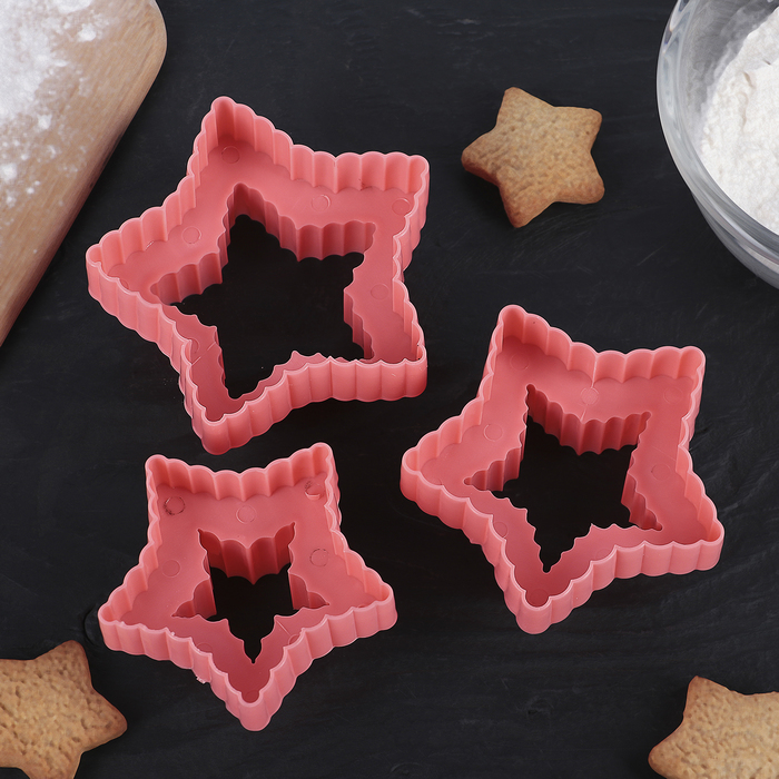 Набор форм для вырезания печенья 10х9х4,5 см "Звезда", 3 шт, цвета МИКС
