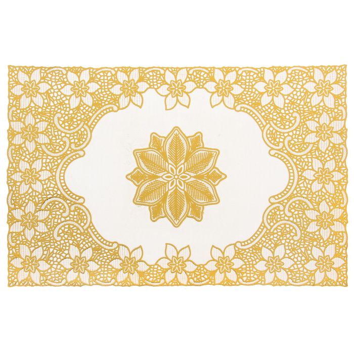 Салфетка ажурная ПВХ 46х30 см "Пуансеттия", цвет золото