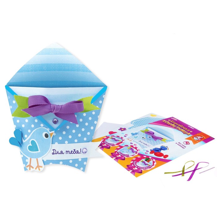 Набор для создания коробочки-конфетницы "Птичка" голубая + декор