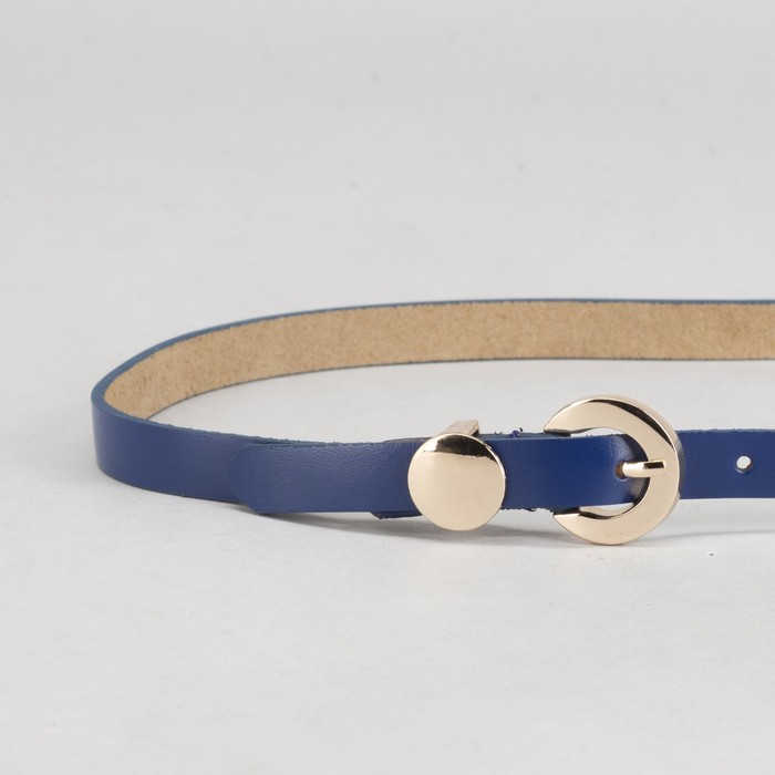 Ремень женский "Сьюзи" гладкий, пряжка и хомут под золото, ширина - 1,5см, тёмно-синий