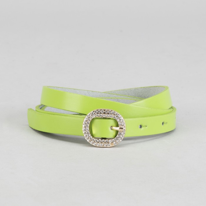 Ремень женский "Грация" гладкий, пряжка под золото, стразы, ширина - 1,5см, зелёный