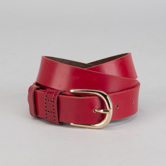 Ремень женский гладкий "Луиза", винт, пряжка под золото, ширина - 3см, красный