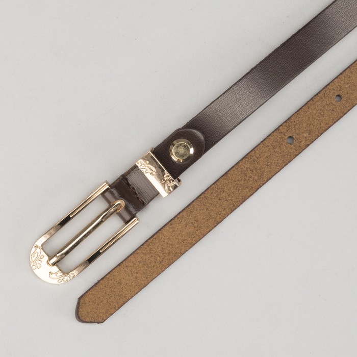 Ремень женский "Биатрис" гладкий, пряжка и хомут под золото, ширина - 1,5см, тёмно-коричневый