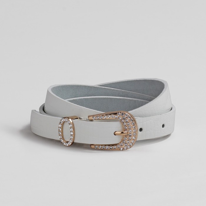 Ремень женский "Аманда" под рептилию, винт, пряжка под золото, ширина - 2см, белый