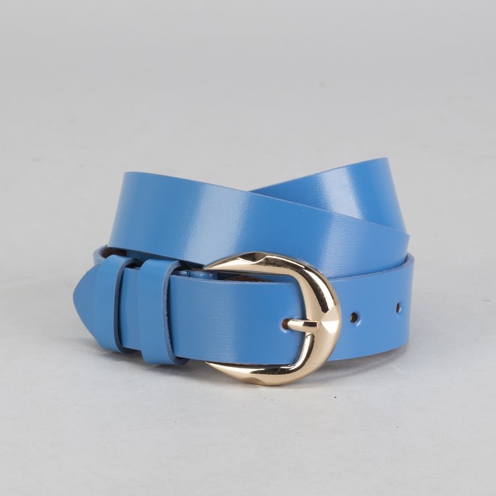 Ремень женский "Кассандра" гладкий, винт, пряжка под золото, ширина - 3см, голубой