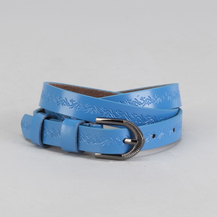 Ремень женский "Ажур" с рисунком, пряжка - тёмный металл, ширина - 2см, синий