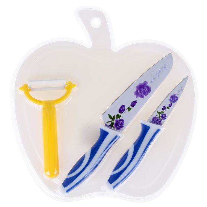 Набор ножей 4 предмета: 2 ножа 9,13 см,доска разделочная 26,5*25 см, овощечистка