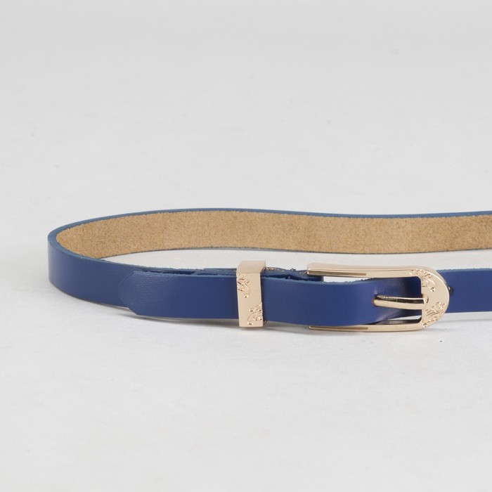 Ремень женский "Биатрис" гладкий, пряжка и хомут под золото, ширина - 1,5см, синий