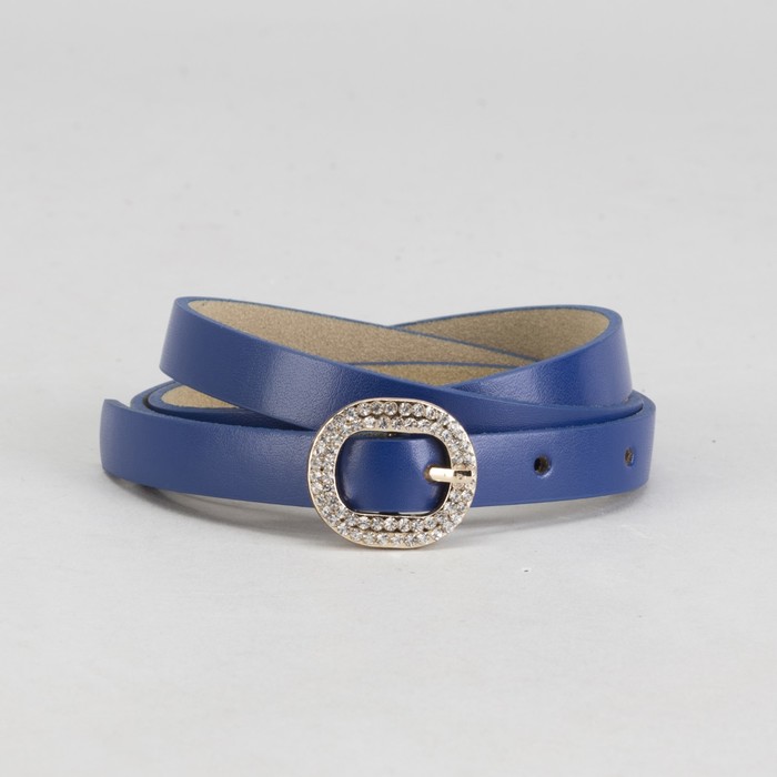 Ремень женский "Грация" гладкий, пряжка под золото, стразы, ширина - 1,5см, тёмно-синий