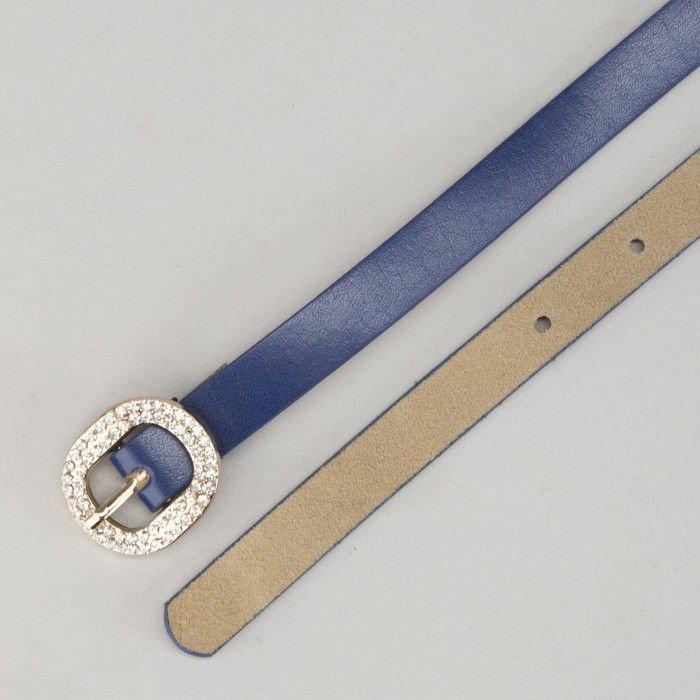 Ремень женский "Грация" гладкий, пряжка под золото, стразы, ширина - 1,5см, тёмно-синий