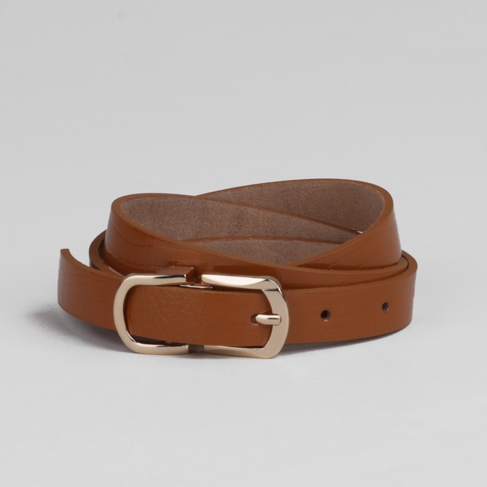 Ремень женский "Аманда" под рептилию, пряжка и хомут под золото, ширина - 2см, коричневый