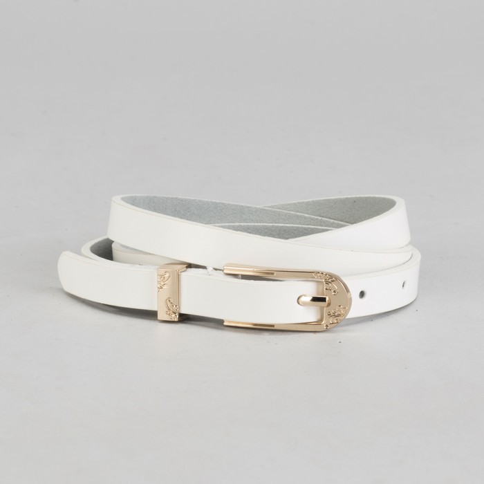 Ремень женский "Биатрис" гладкий, пряжка и хомут под золото, ширина - 1,5см, белый