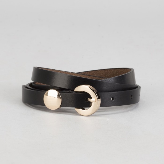 Ремень женский "Сьюзи" гладкий, пряжка и хомут под золото, ширина - 1,5см, чёрный