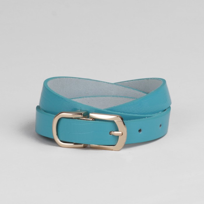 Ремень женский "Аманда" под рептилию, пряжка и хомут под золото, ширина - 2см, бирюзовый